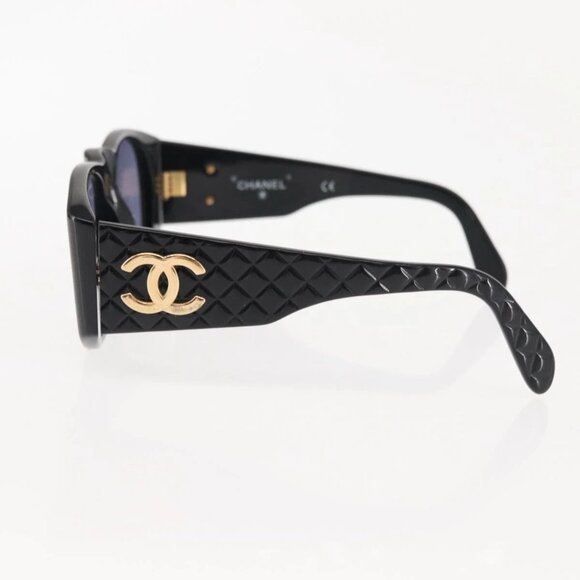 CHANEL COCO Mark Matelasse Sunglasses plastic Black CC Auth SW1681 - Picture 7 of 15